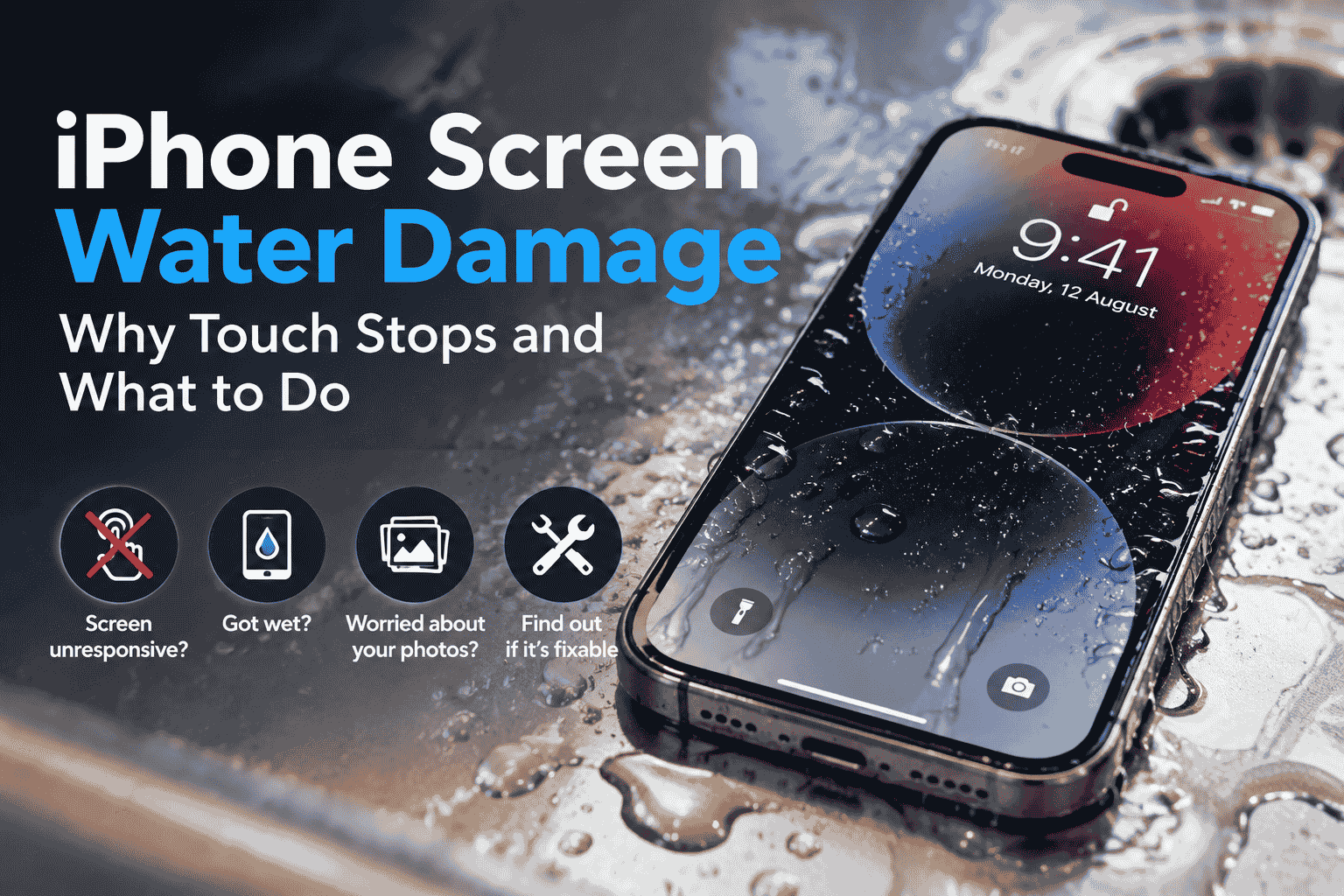 Water-damaged iPhone with an unresponsive touchscreen.